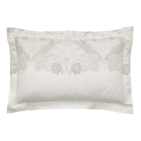 Morris & Co Pure Strawberry Thief Embroidery Oxford Pillowcase Silver/White