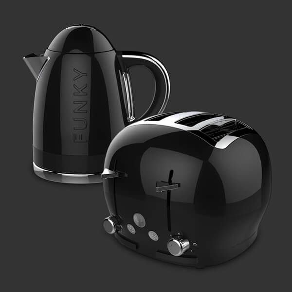 The Funky Appliance Company 1.7 Litre Kettle and 4 Slice Toaster Set Black