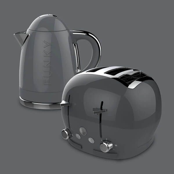The Funky Appliance Company 1.7 Litre Kettle and 4 Slice Toaster Set Grey