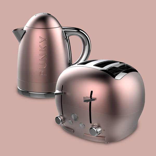 The Funky Appliance Company 1.7 Litre Kettle and 4 Slice Toaster Set Rose Gold Pink