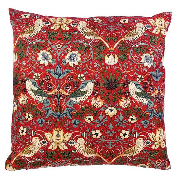 William Morris Strawberry Thief Red Cushion And Poly Pad