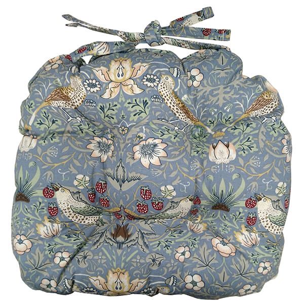 William Morris Strawberry Thief Blue Piped Seat Pad