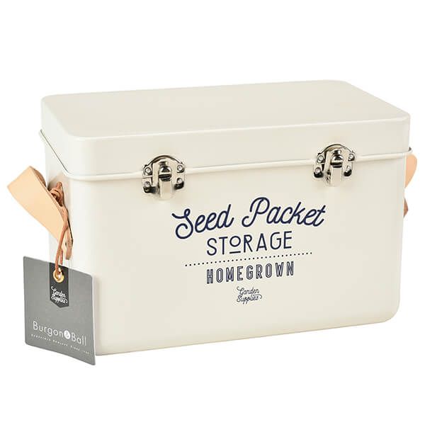 Burgon & Ball Leather Handled Seed Packets Storage Tin - Stone