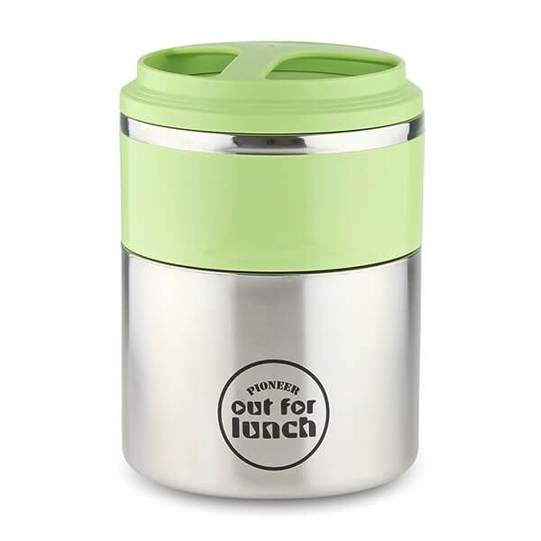 Pioneer Vacuum Lunch Box Green Lid With Double Compartment