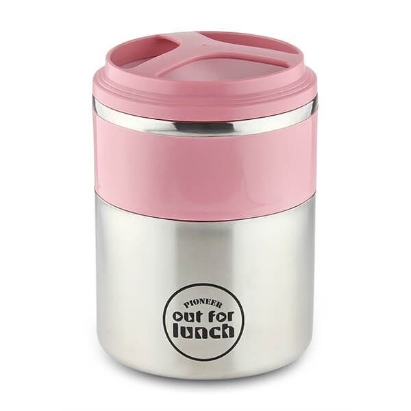 Pioneer Vacuum Lunch Box Pink Lid With Double Compartment