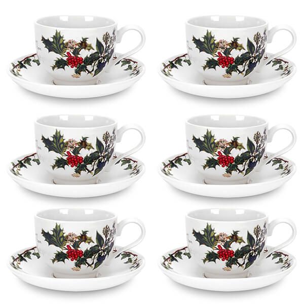 Portmeirion The Holly & The Ivy Set of 6 Tea Cup & Saucers