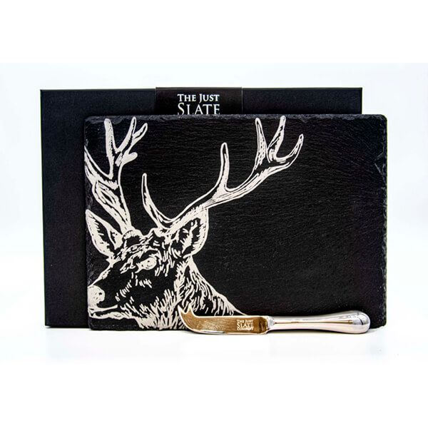The Just Slate Company Stag Slate Cheese Board & Knife Gift Set