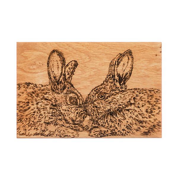 The Just Slate Company Kissing Rabbits 30cm Oak Serving Board
