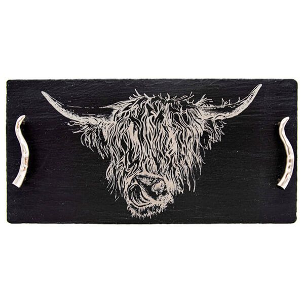 The Just Slate Company Large Highland Cow Slate Serving Tray Gift Boxed