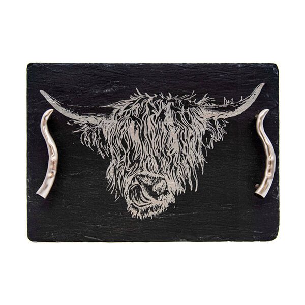 The Just Slate Company Medium Highland Cow Slate Serving Tray Gift Boxed