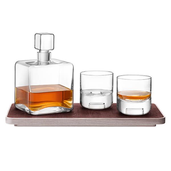 LSA Cask Whisky Connoisseur Set Clear & Ash/Cork Tray