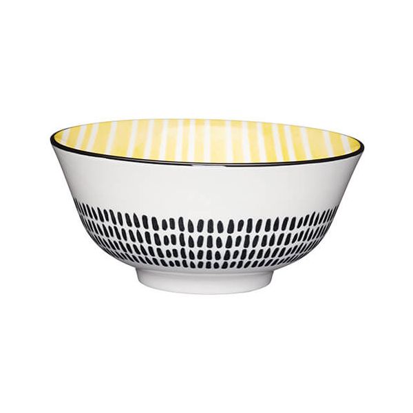 KitchenCraft Glazed Stoneware Bowl Yellow Stripe