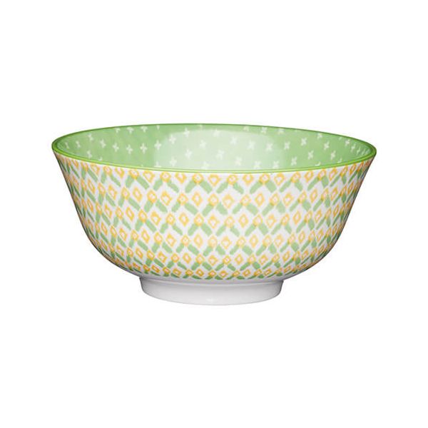 KitchenCraft Glazed Stoneware Bowl Green Geometric