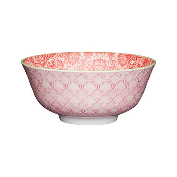 KitchenCraft Glazed Stoneware Bowl Red Damask