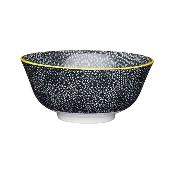 KitchenCraft Glazed Stoneware Bowl Black Floral