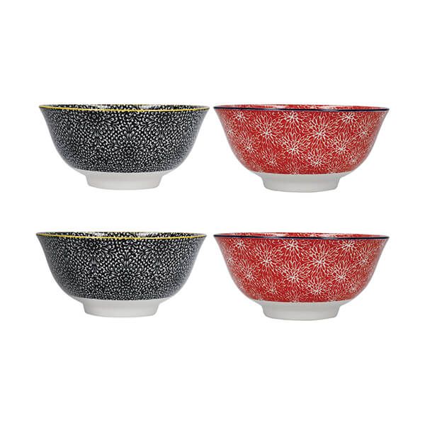 KitchenCraft 15cm Bowl Set of 4 Red And Black