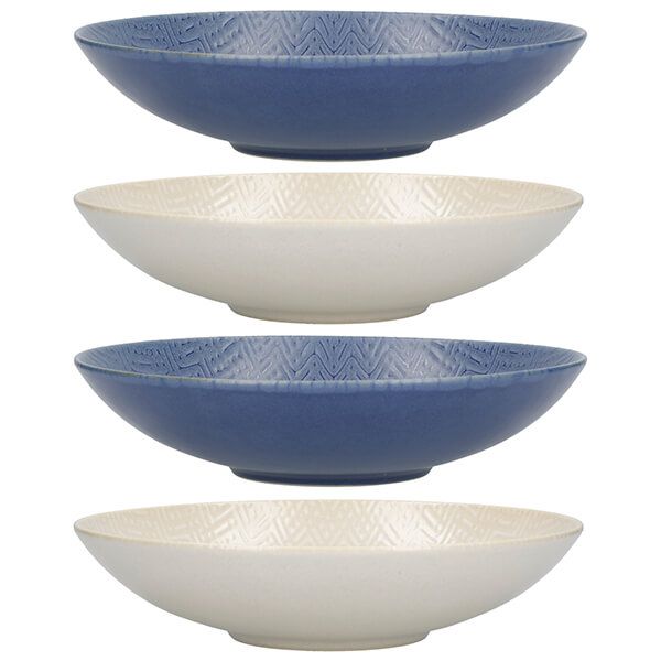 KitchenCraft Blue and Cream Embossed 22cm Stoneware Coupe Bowl Set of 4