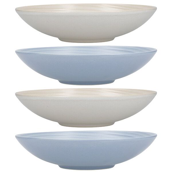 KitchenCraft Blue and Cream Ripple 22cm Stoneware Coupe Bowl Set of 4