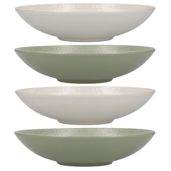 KitchenCraft Green and Cream Ripple 22cm Stoneware Coupe Bowl Set of 4