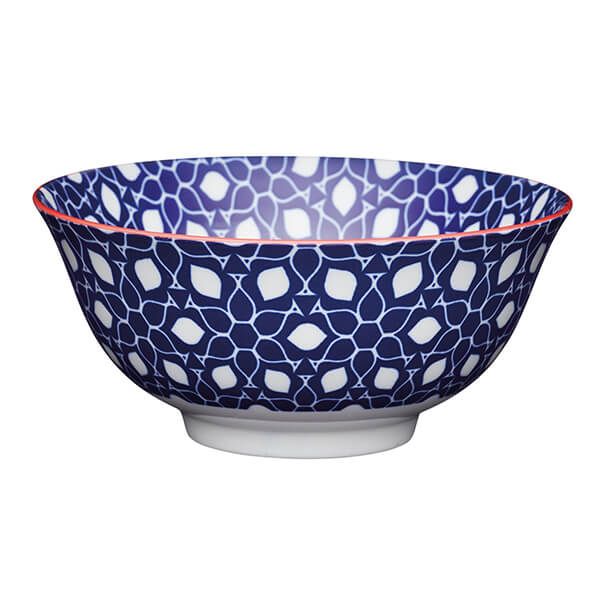 KitchenCraft Blue Floral Geometric Print 15.7cm Ceramic Bowl