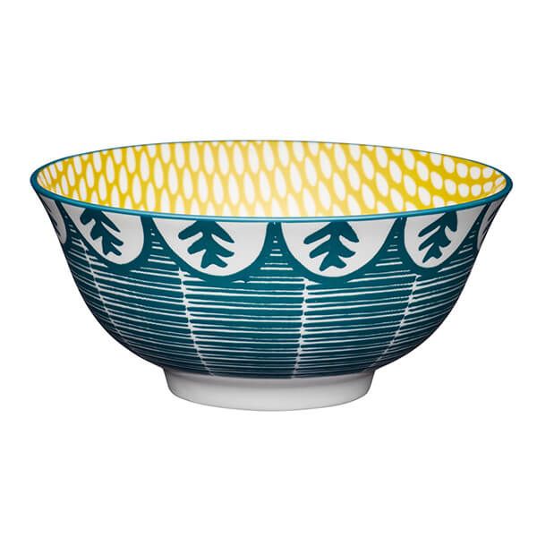 KitchenCraft Leafy Green Print 15.7cm Ceramic Bowl