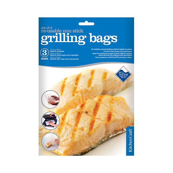 KitchenCraft Grill Bags, Non-Stick, Reusable, Set of 3