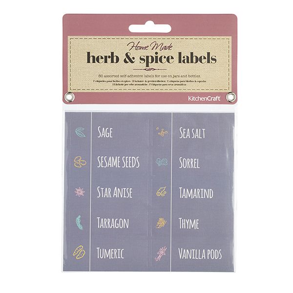 Home Made Pack of 50 Self Adhesive Herb Jar Labels in 10 Assorted Designs