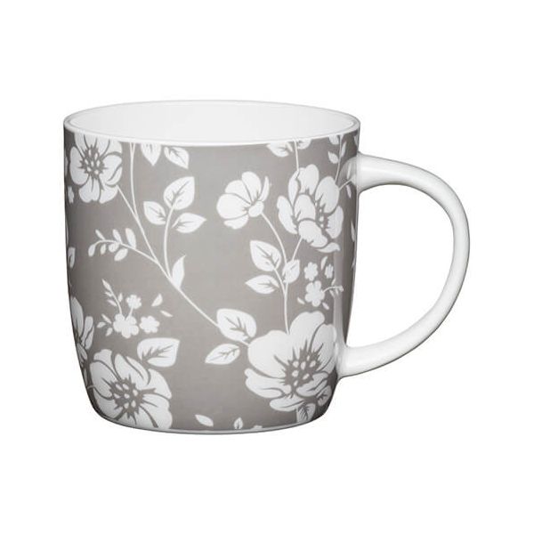 KitchenCraft China 425ml Barrel Shaped Mug, Grey Floral