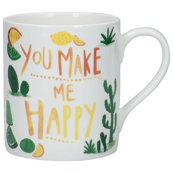 KitchenCraft Fine Bone China 330ml Can Mug, 'You Make Me Happy'