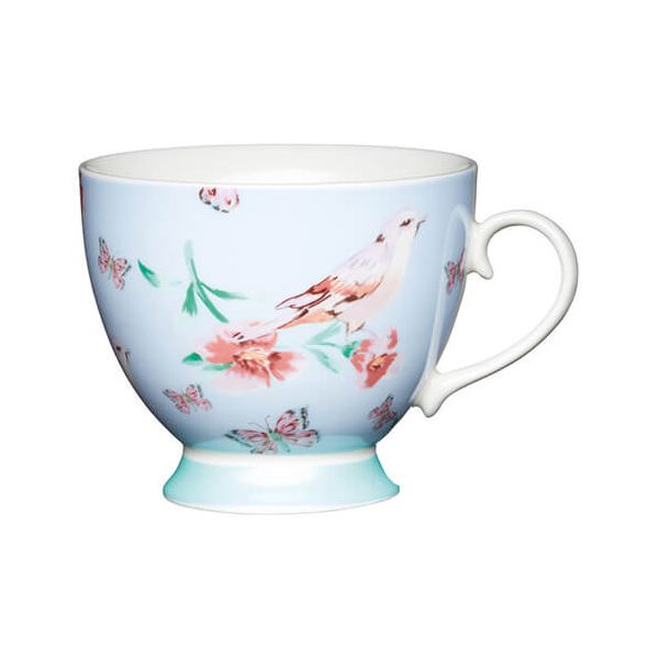 KitchenCraft China 400ml Footed Mug, Blue Birds