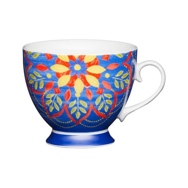 KitchenCraft China 400ml Footed Mug, Moroccan Blue