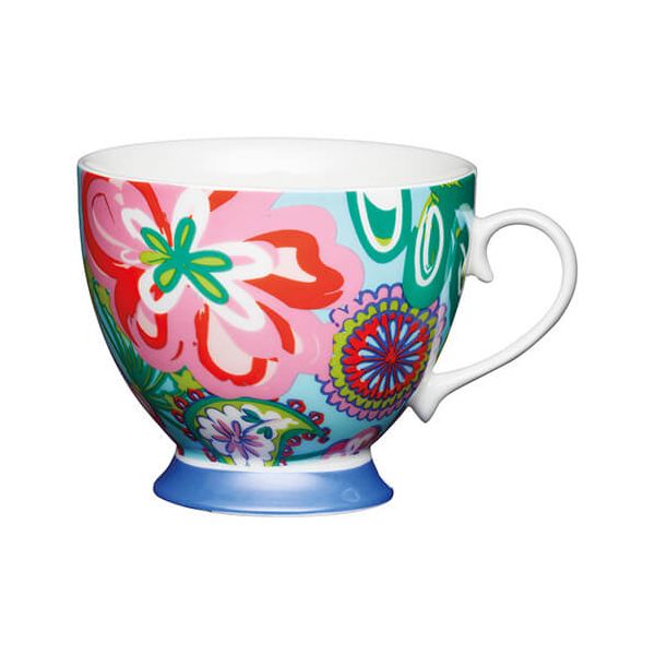 KitchenCraft China 400ml Footed Mug, Bright Floral