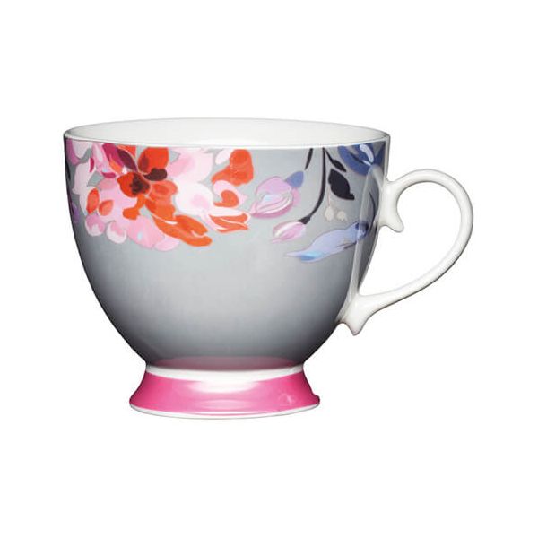 KitchenCraft China 400ml Footed Mug, Floral Border