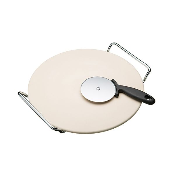 World of Flavours Italian Pizza Stone Set with 33cm Stone, Stand and Pizza Cutter