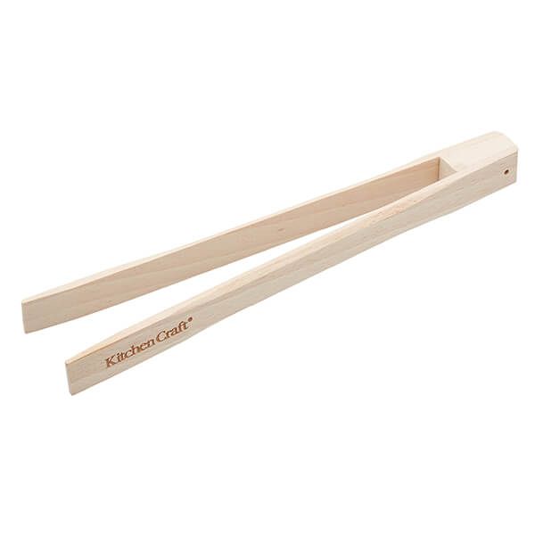 KitchenCraft 25 cm Beech Wood Toast Tongs With Magnet