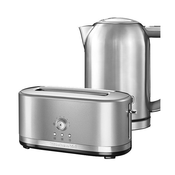 KitchenAid Contour Silver Long Slot Manual Toaster and Stainless Steel 1.7L Kettle Set