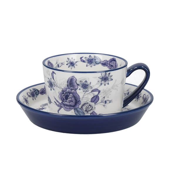 London Pottery Blue Rose Tea Cup And Saucer