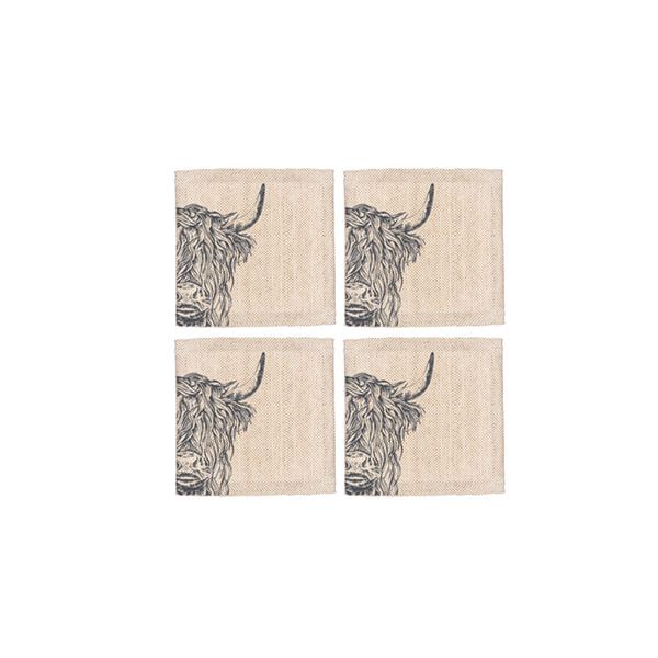 The Just Slate Company Set of 4 Highland Cow Linen Coasters