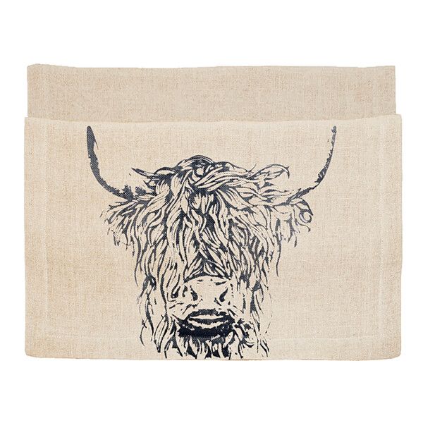 The Just Slate Company Highland Cow Linen Table Runner