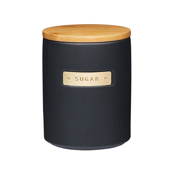 Master Class Black Stoneware Sugar Canister with Wood Lid