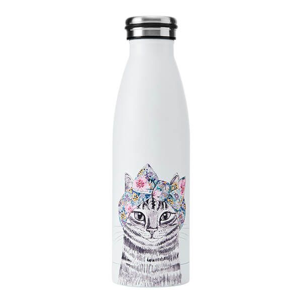 Mikasa Tipperleyhill Cat Double-Walled 500ml Stainless Steel Water Bottle