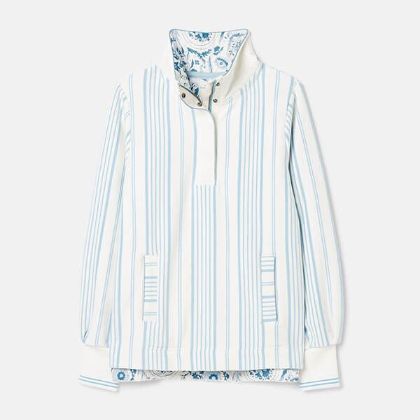 Joules Blue Cream Stripe Burnham Quarter Zip Sweatshirt