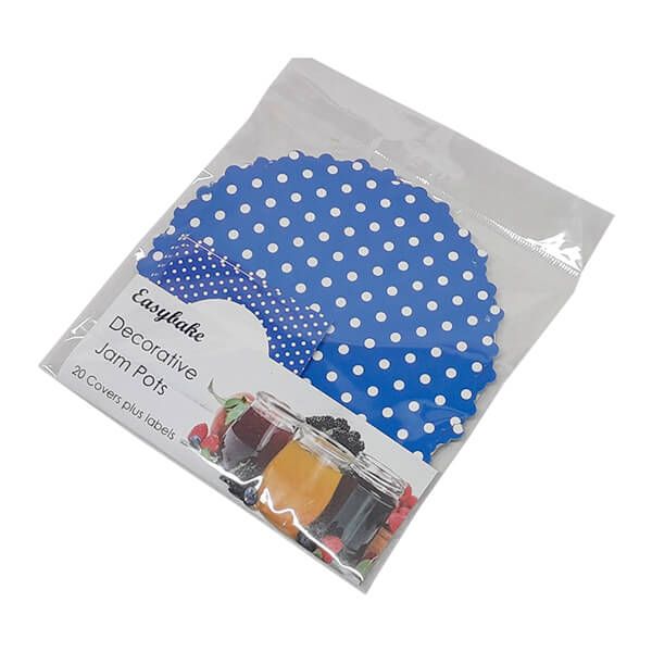 NJ Products Polka Dot Blue Jampot Covers With Matching Labels