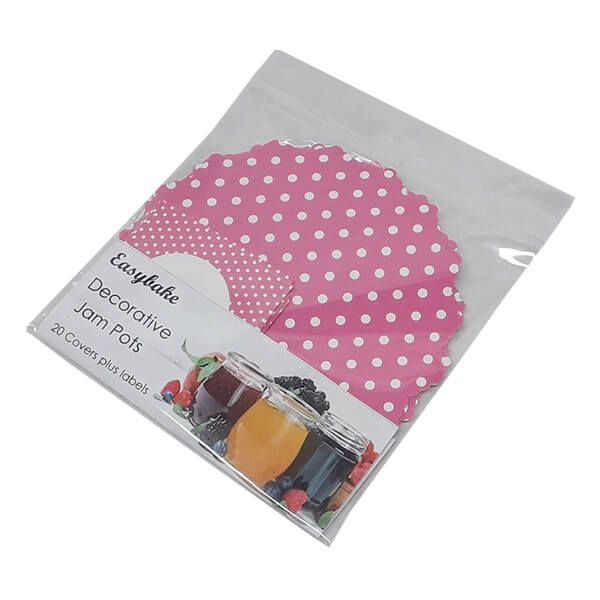 NJ Products Polka Dot Pink Jampot Covers With Matching Labels