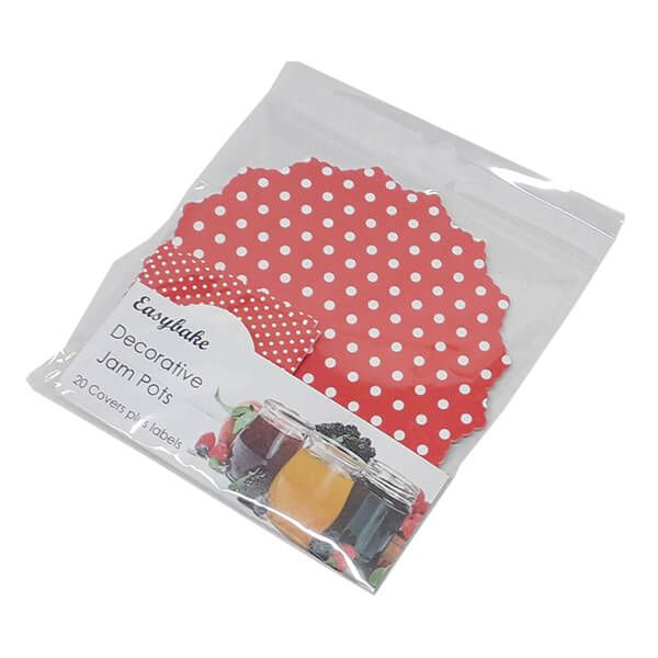 NJ Products Polka Dot Red Jampot Covers With Matching Labels
