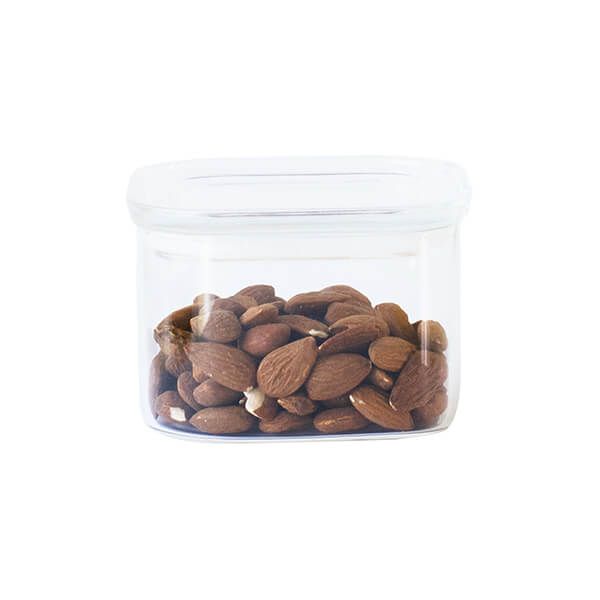 Pebbly Square 500ml Glass Food Container With Glass Lid