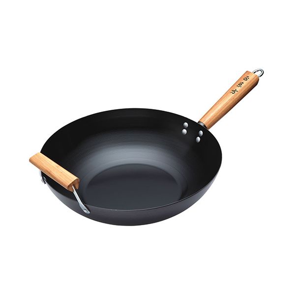 World Of Flavours Oriental 35cm Carbon Steel Non-Stick Wok With Wooden Handle