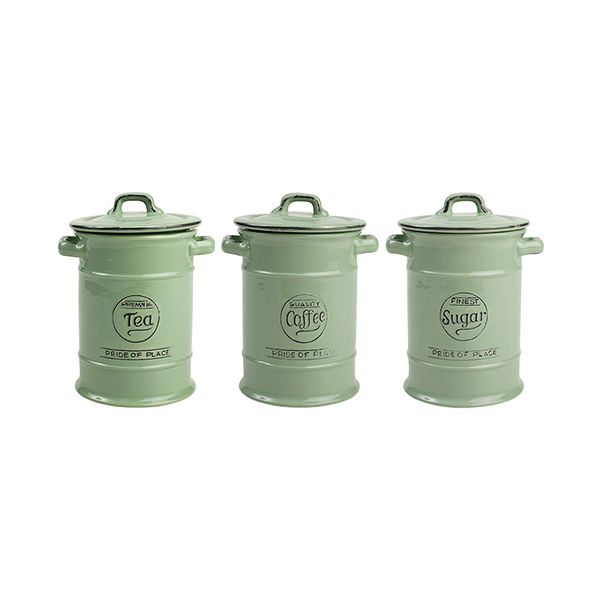 T&G Pride Of Place Set Of 3 Storage Jars In Old Green