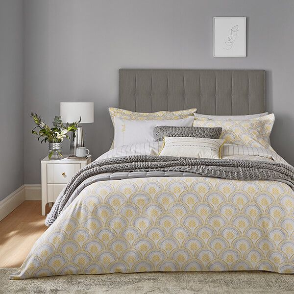 Katie Piper Reset Sprig Duvet Cover Set Double Yellow Silver