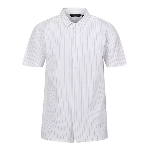 Regatta Mens Shorebay Short Sleeved Shirt White Dark Denim Stripe